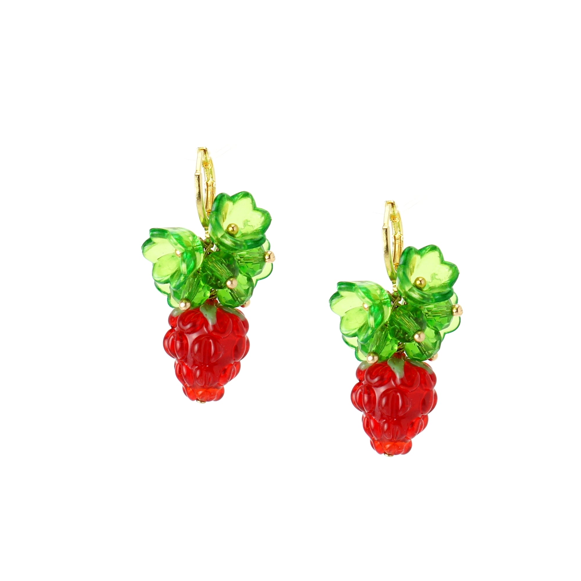 Very Berry Lampwork Glass Raspberry and Blooming Flower Drop Earrings