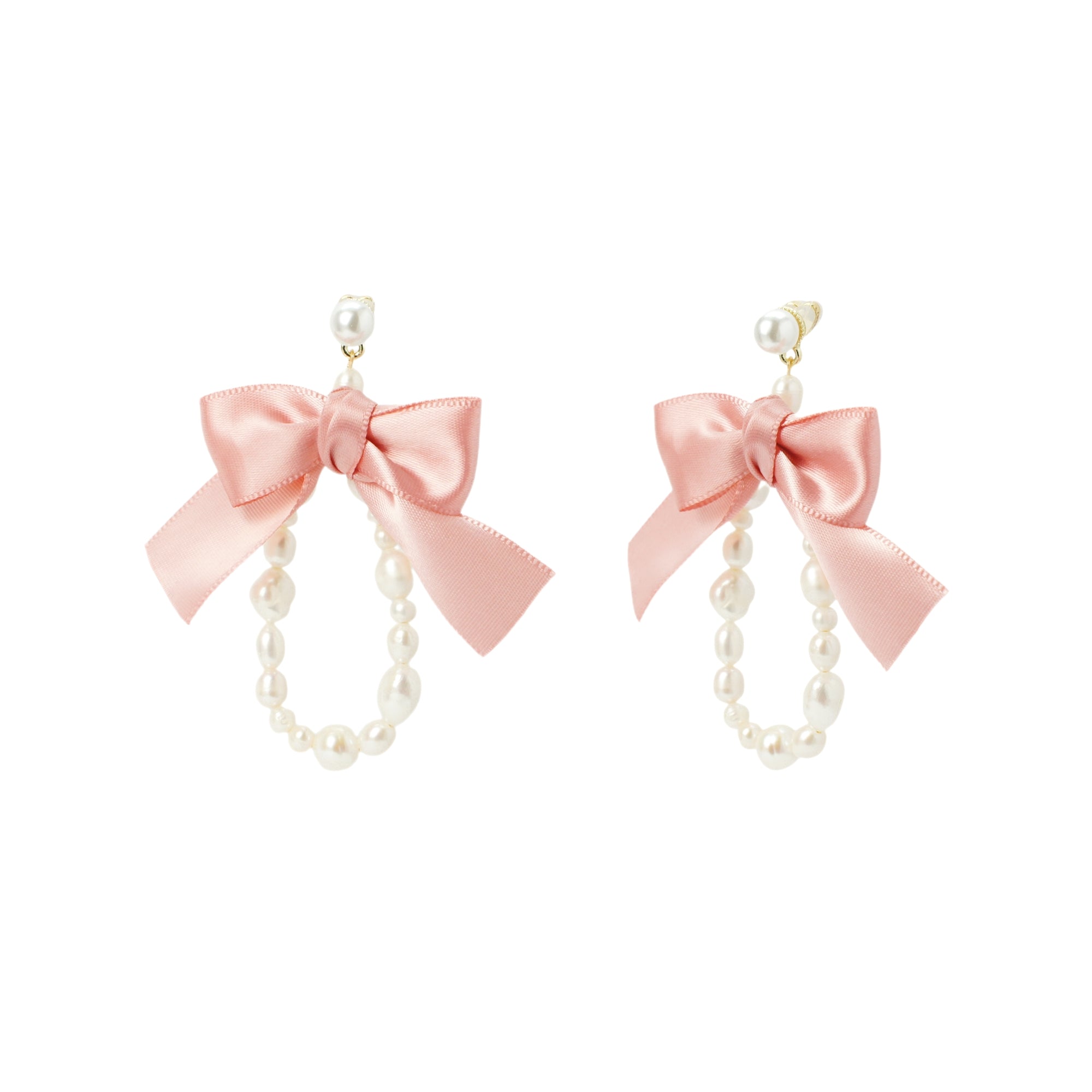 Pink Ribbon Bow and Freshwater Pearl Drop Earrings