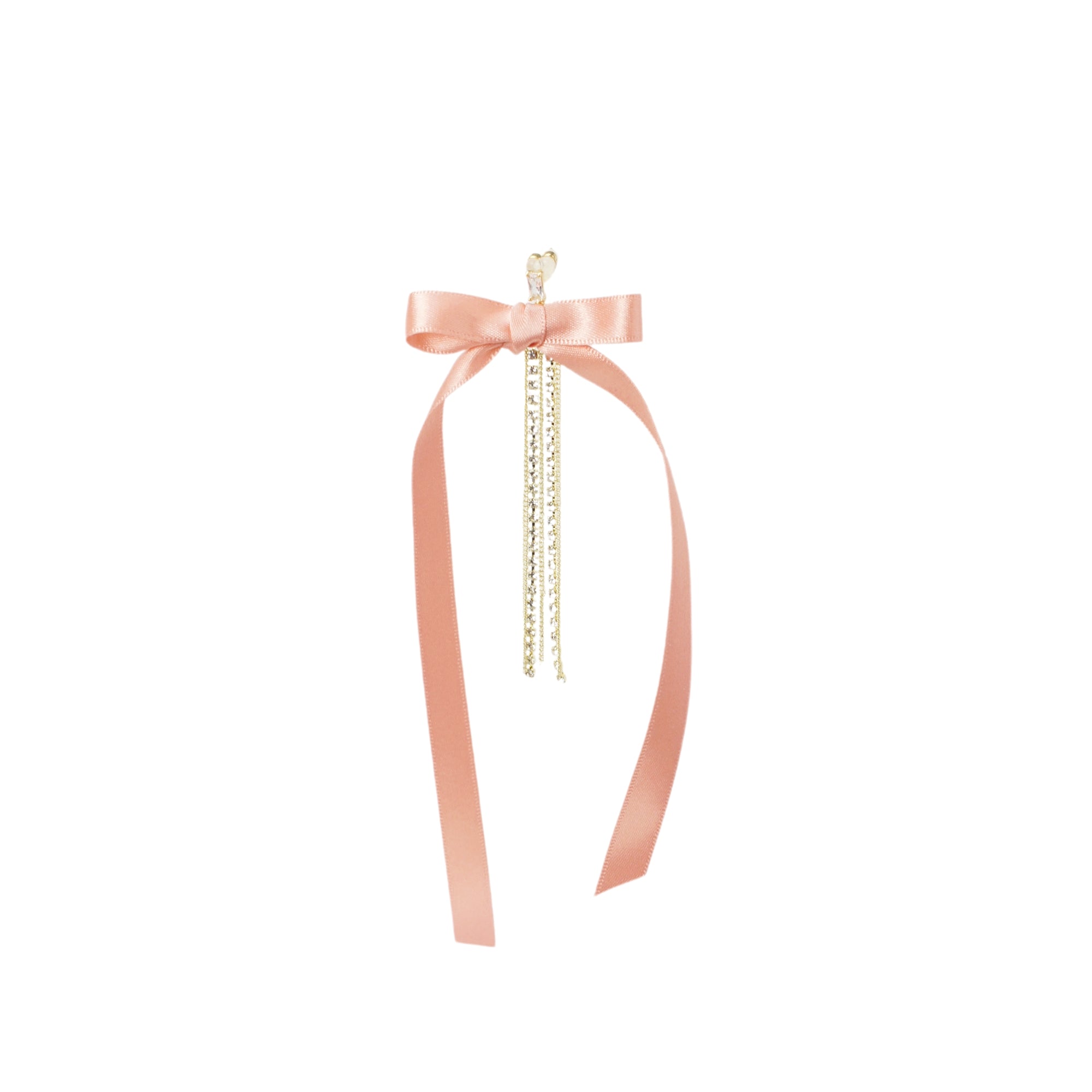 Pink Ribbon Bow and Crystal Fringe Drop Single Earring
