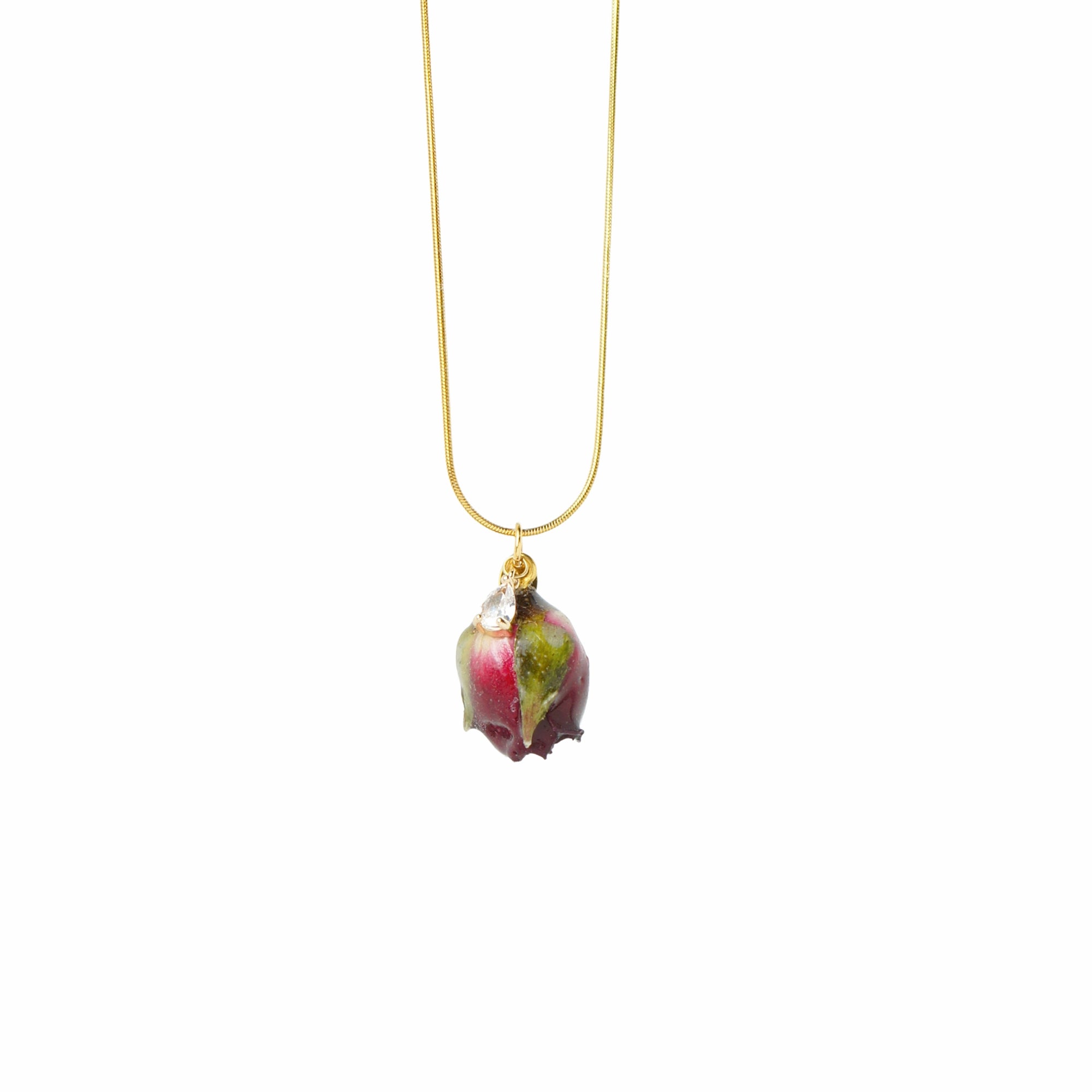 *REAL FLOWER* Grande Amore Rosebud and Crystal Charm Necklace