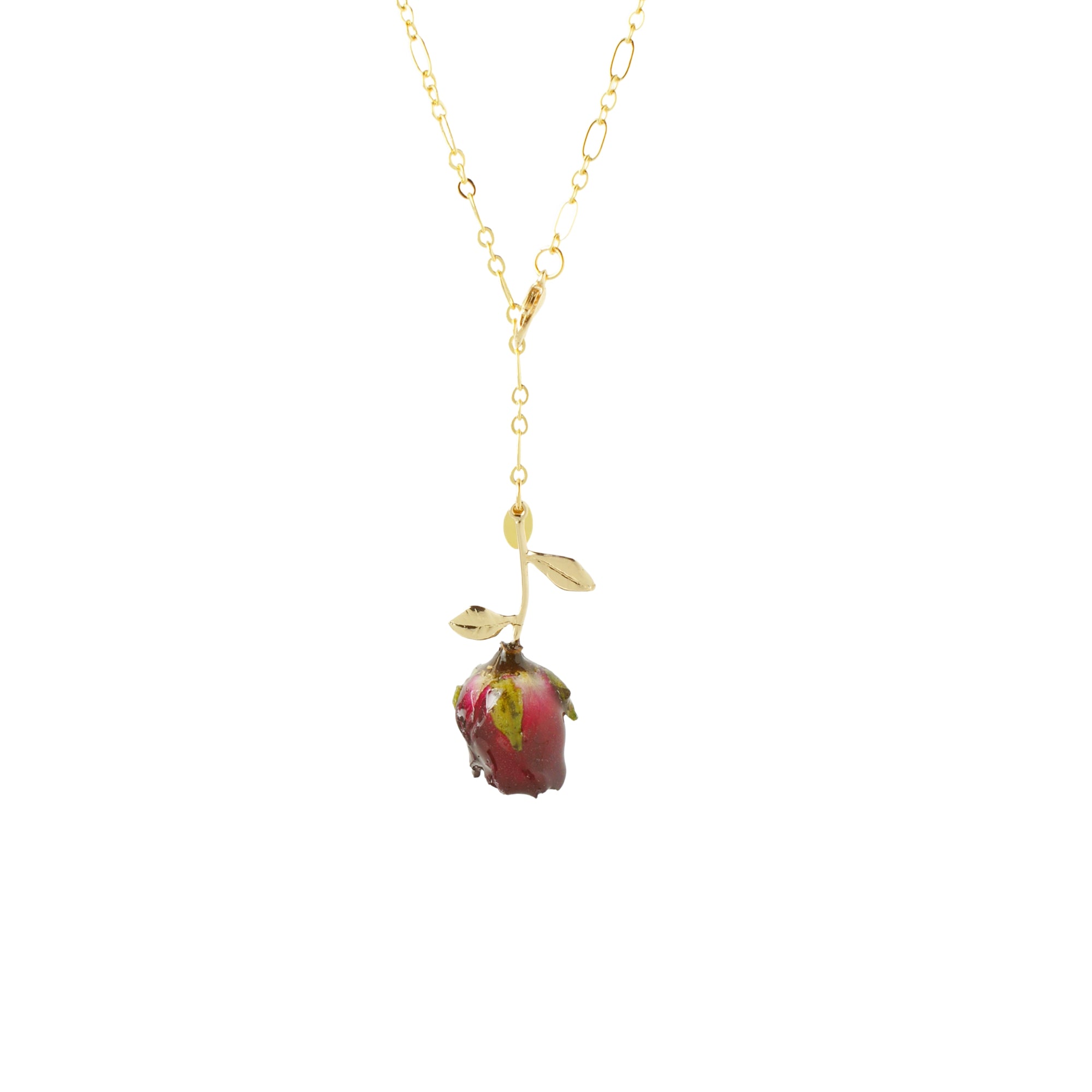 *REAL FLOWER* Grande Amore Rosebud with Stem Chain Necklace