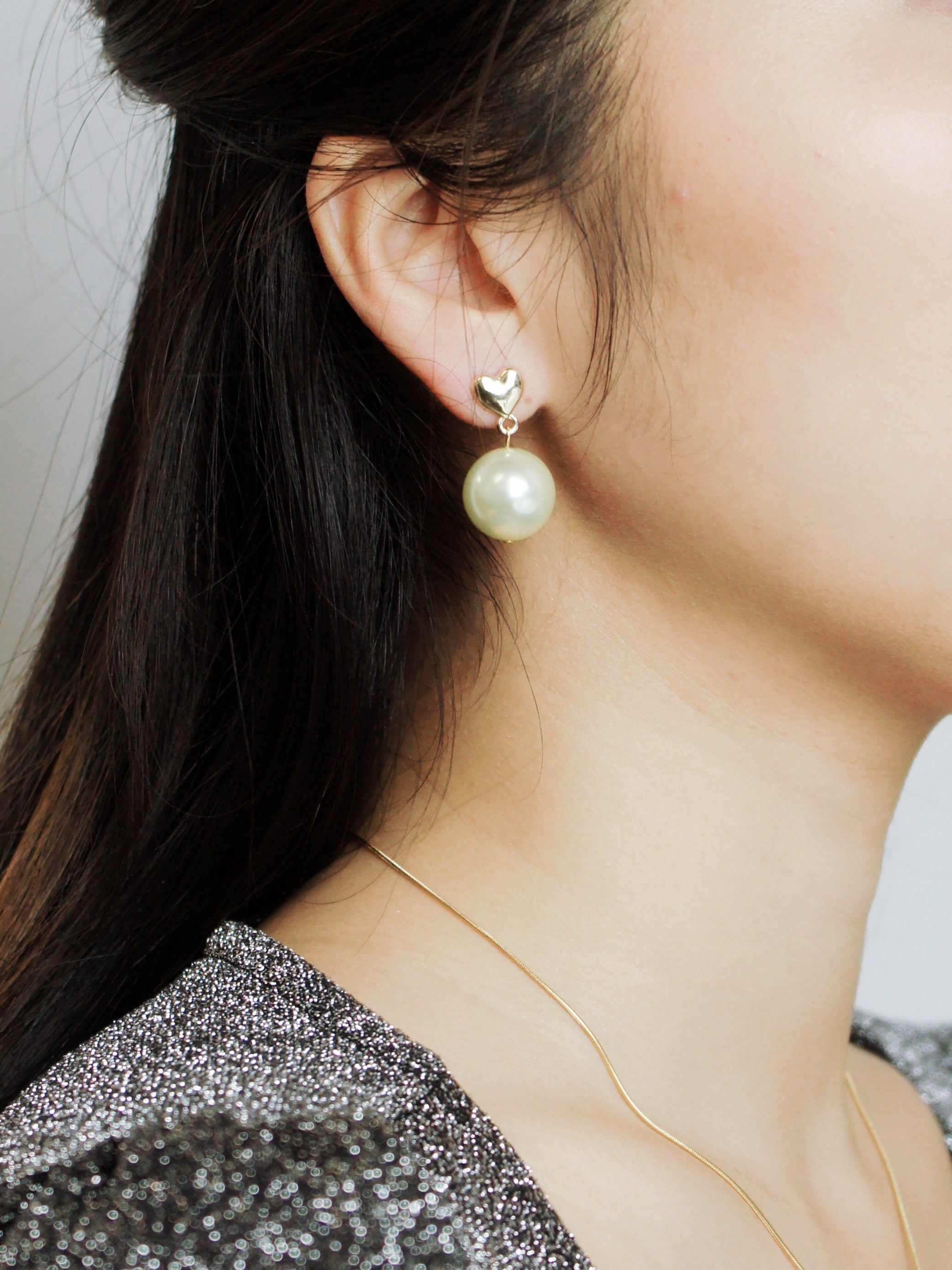 My Precious Pearl Drop Earrings with Heart Studs