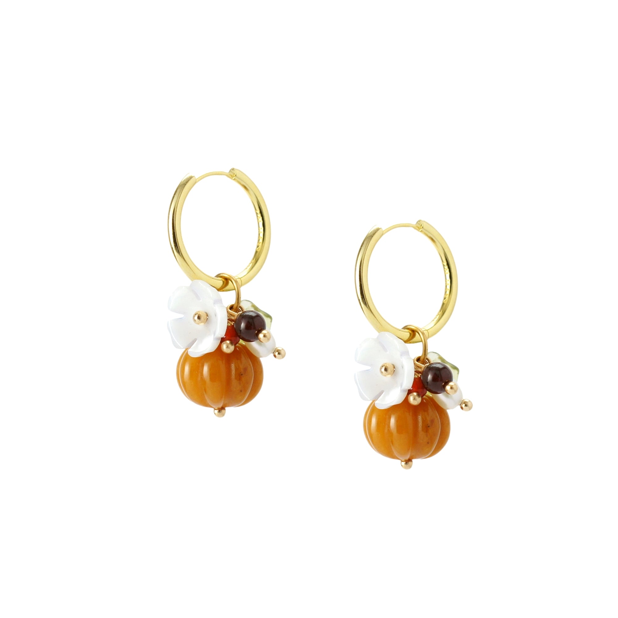 Organic Produce Jade Pumpkin and Flower Drop Earrings