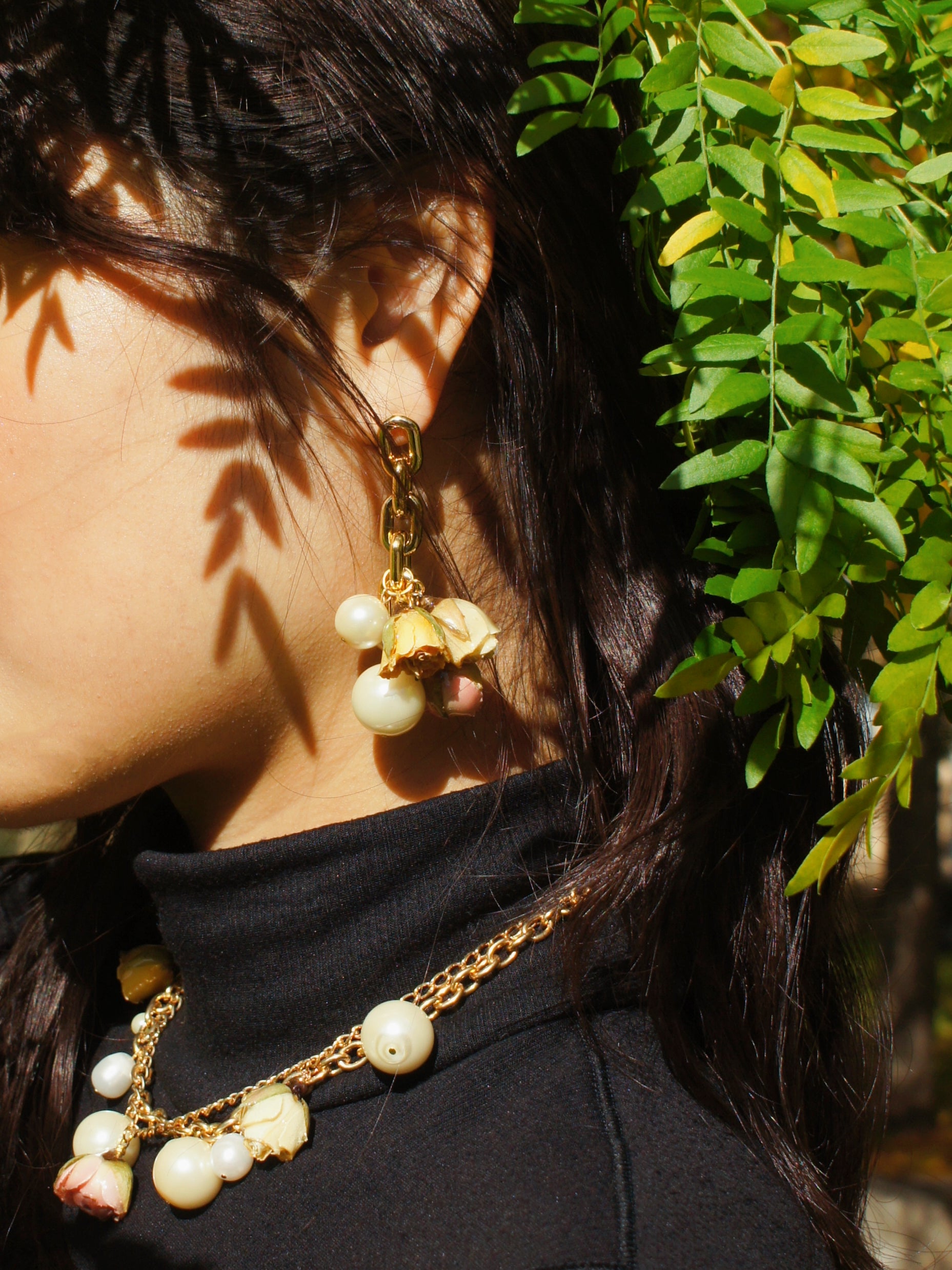*REAL FLOWER* Queen Anne Rosebud and Chain Drop Earrings