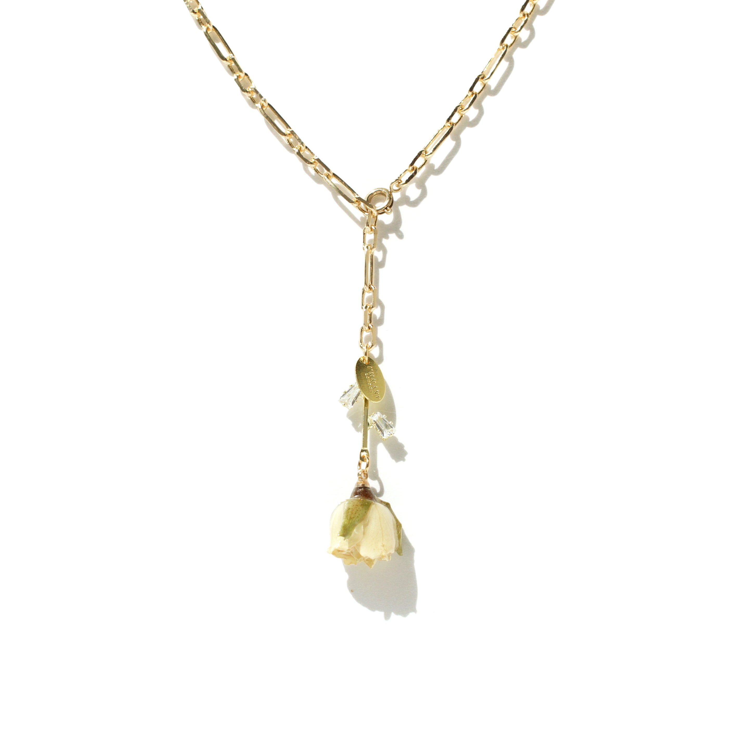 *REAL FLOWER* Rosa Blanca Adjustable Chain Necklace with Rosebud Pendant