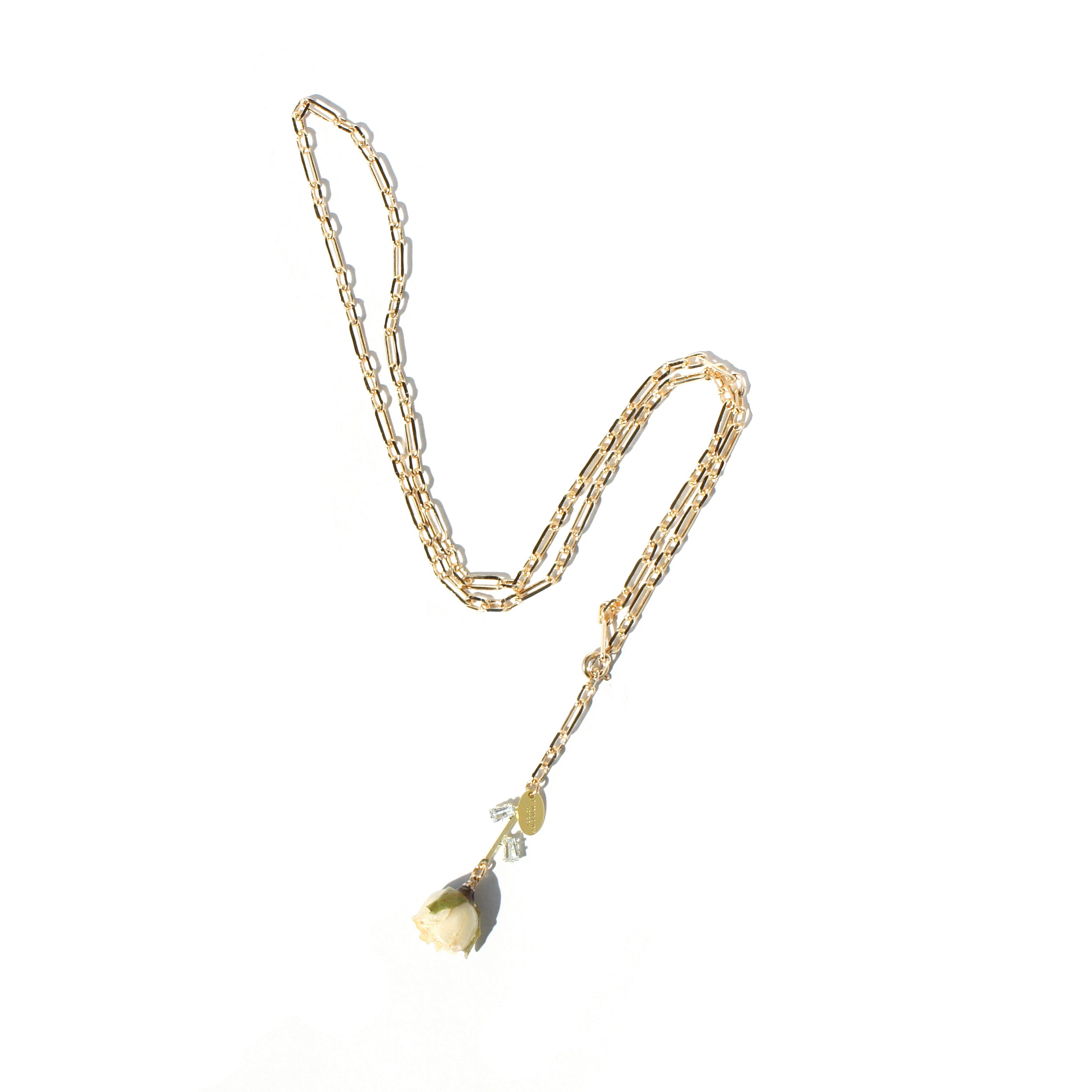 *REAL FLOWER* Rosa Blanca Adjustable Chain Necklace with Rosebud Pendant