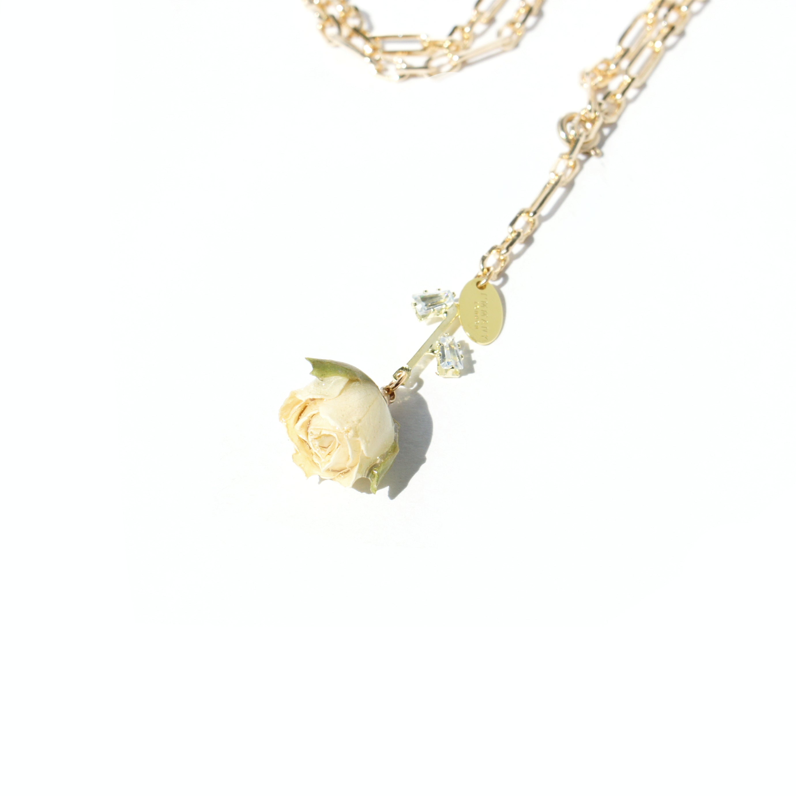 *REAL FLOWER* Rosa Blanca Adjustable Chain Necklace with Rosebud Pendant