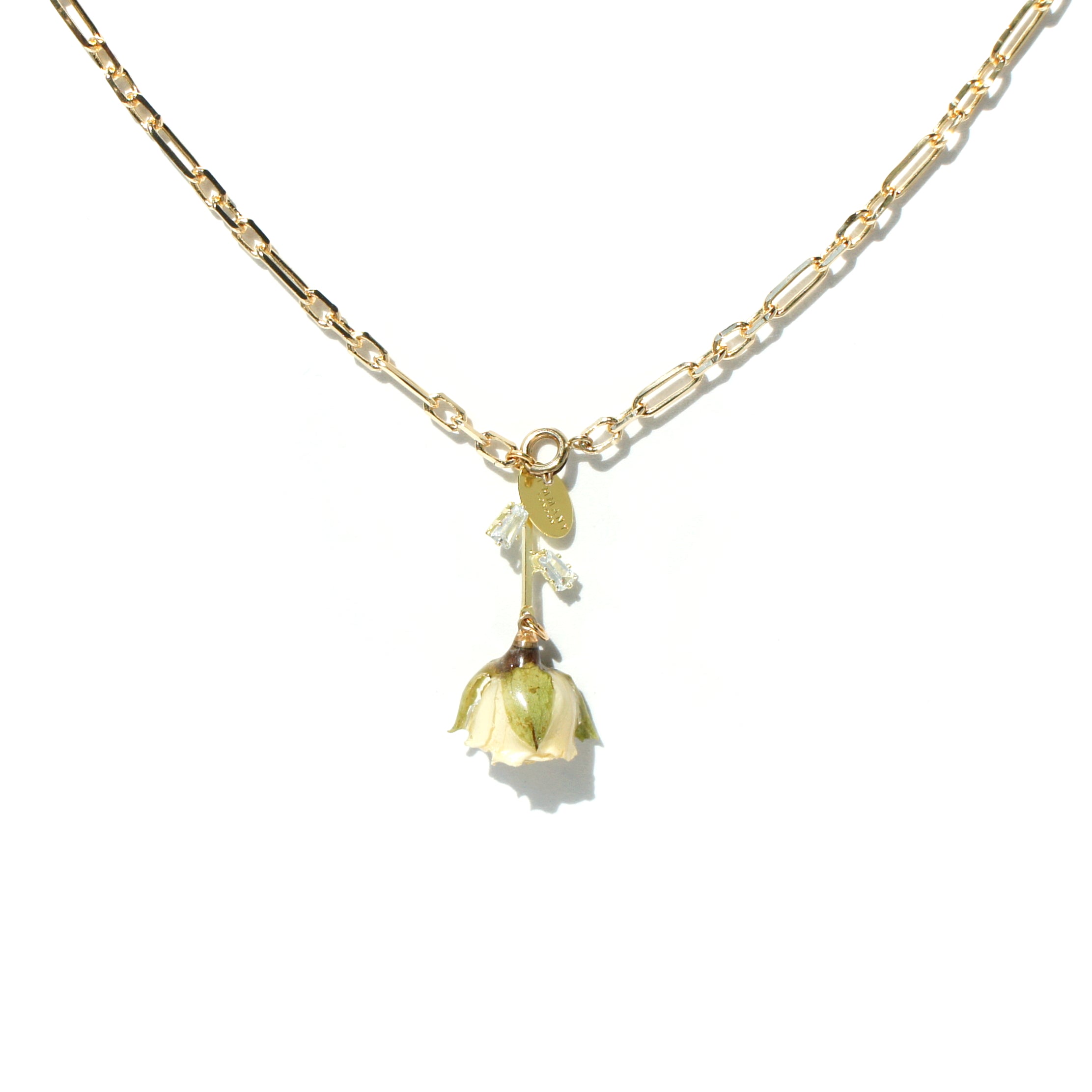 *REAL FLOWER* Rosa Blanca Adjustable Chain Necklace with Rosebud Pendant