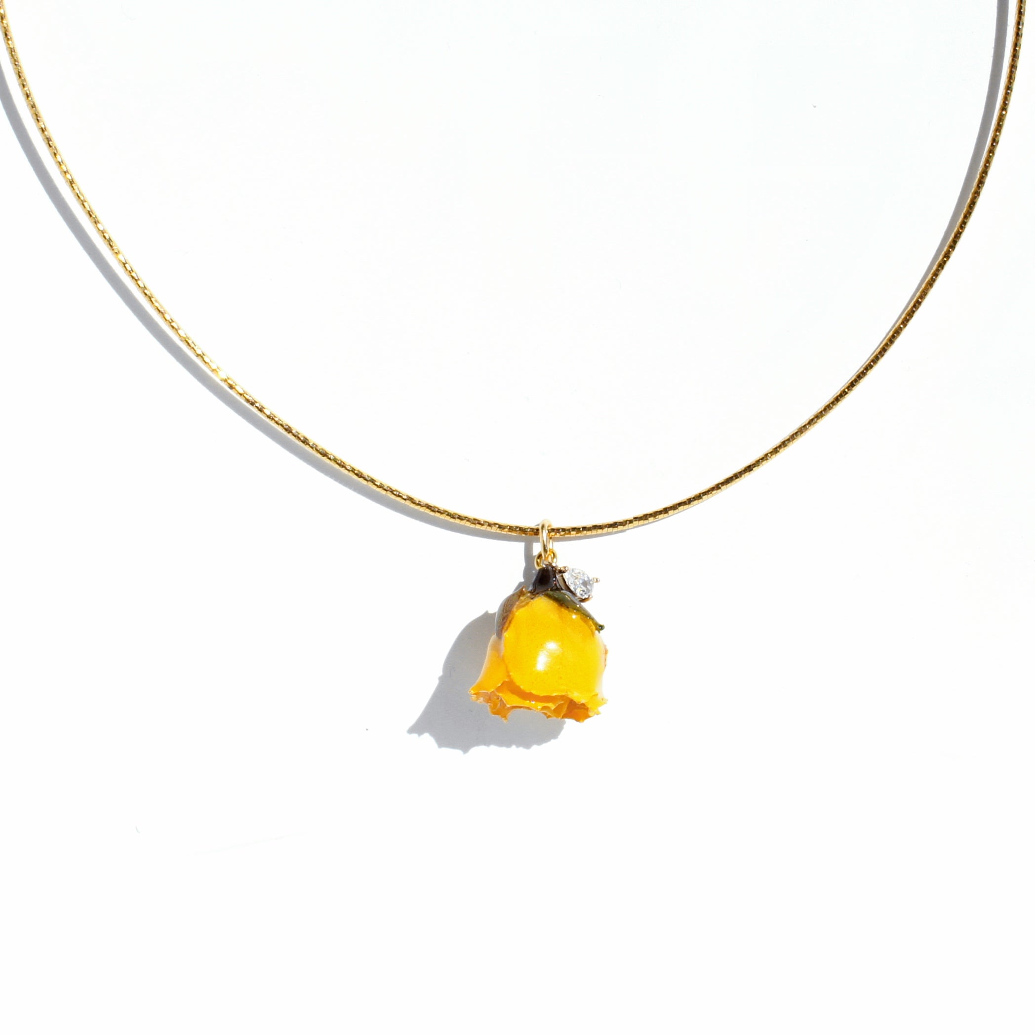 *REAL FLOWER* Rosa Korresia Necklace with Yellow Rosebud Pendant