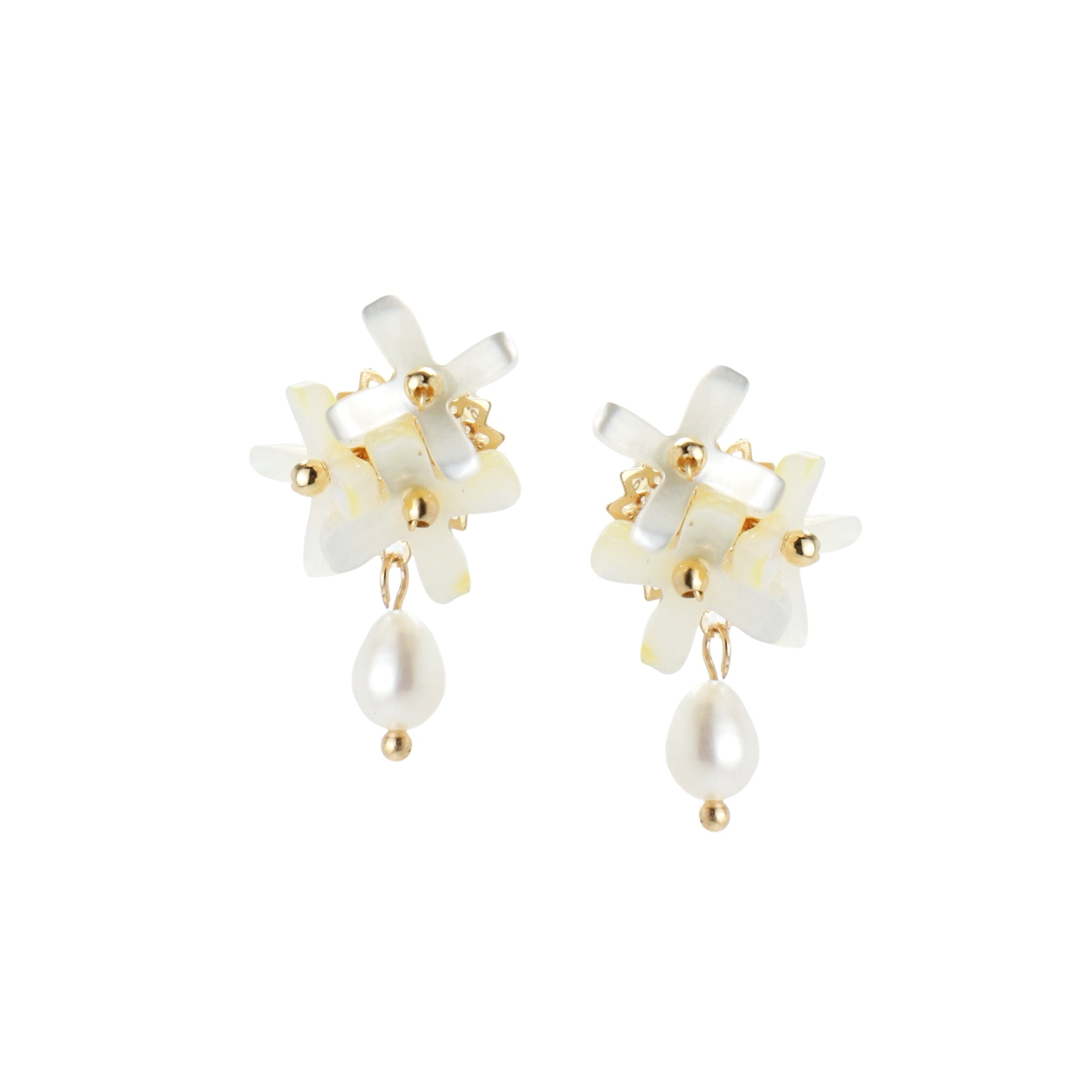 Inflorescence Mellow Yellow Flower and Freshwater Pearl Drop Earrings
