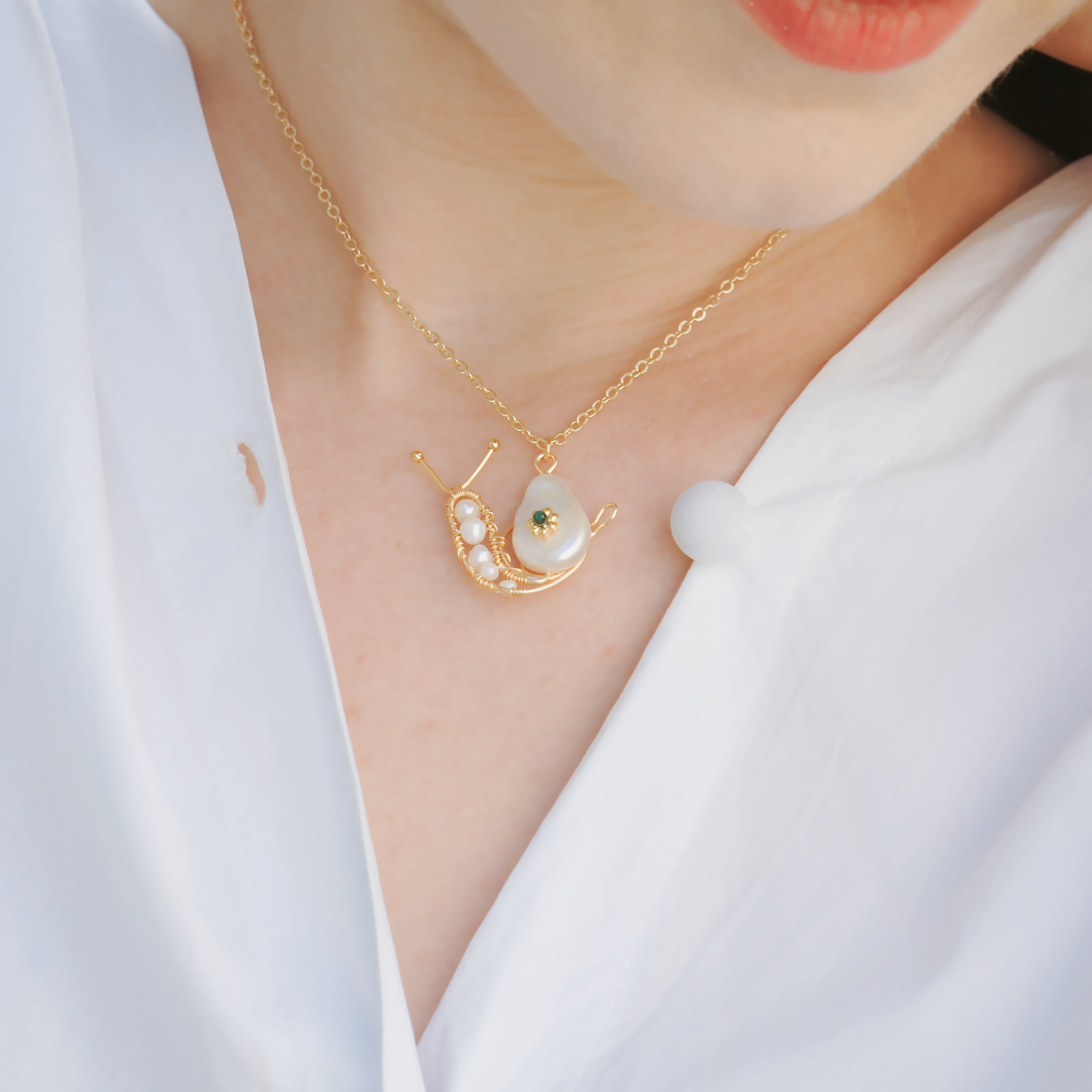 Snailed It Freshwater Pearl Snail 18K Gold-filled Necklace