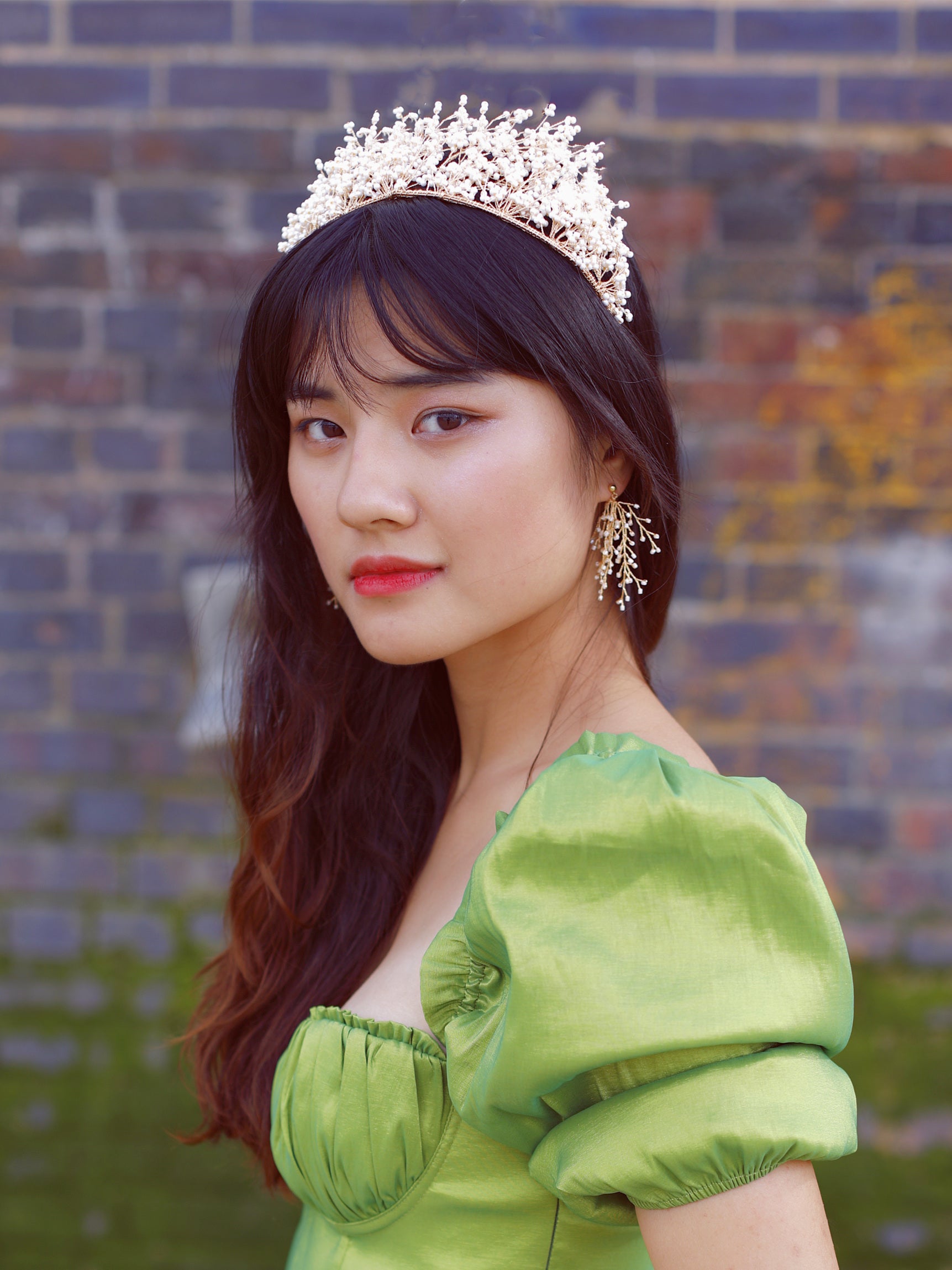 Soft Rime Beaded Statement Pearl Tiara