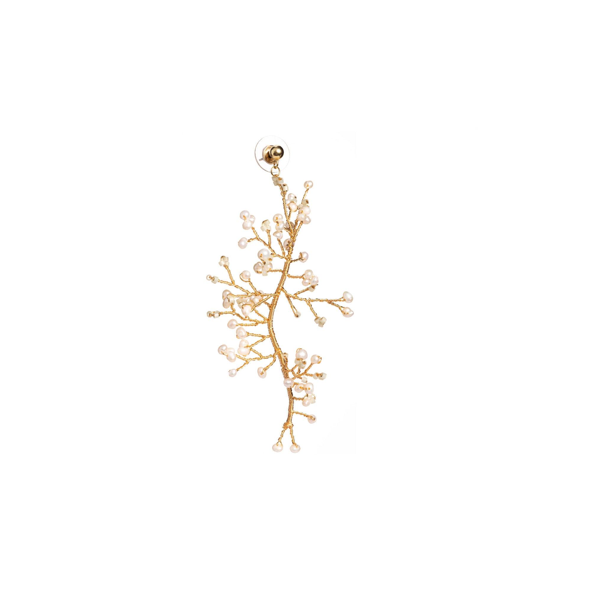 Soft Rime Freshwater Pearl-embellished Pine Branch Drop Earring