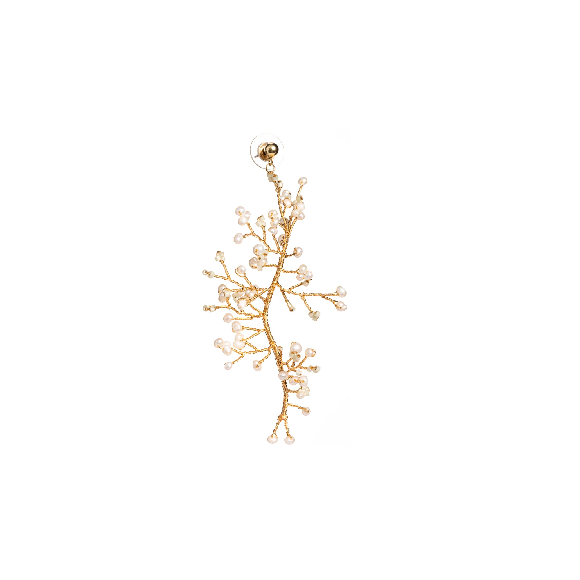 Soft Rime Freshwater Pearl-embellished Pine Branch Drop Earring