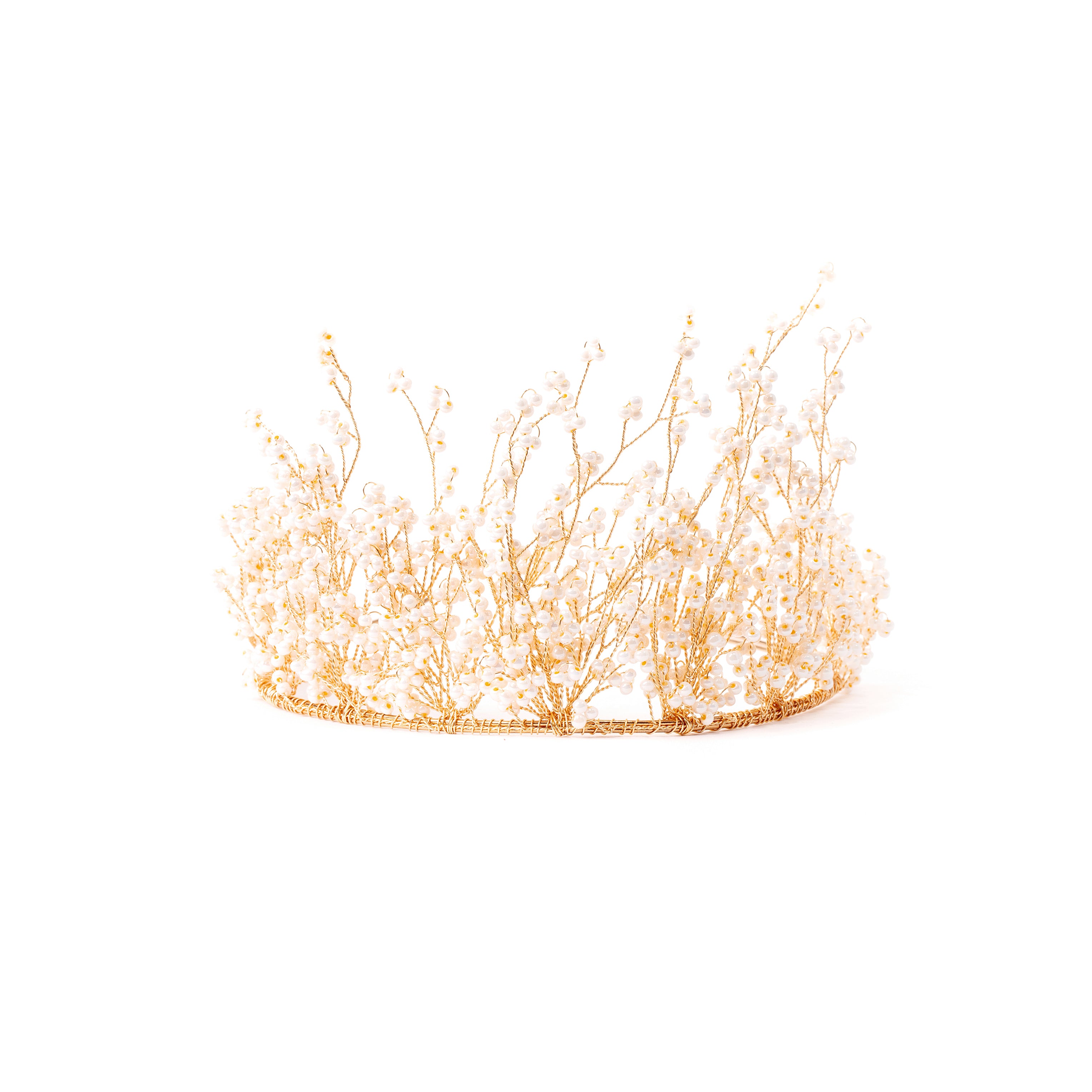 Soft Rime Beaded Statement Pearl Tiara