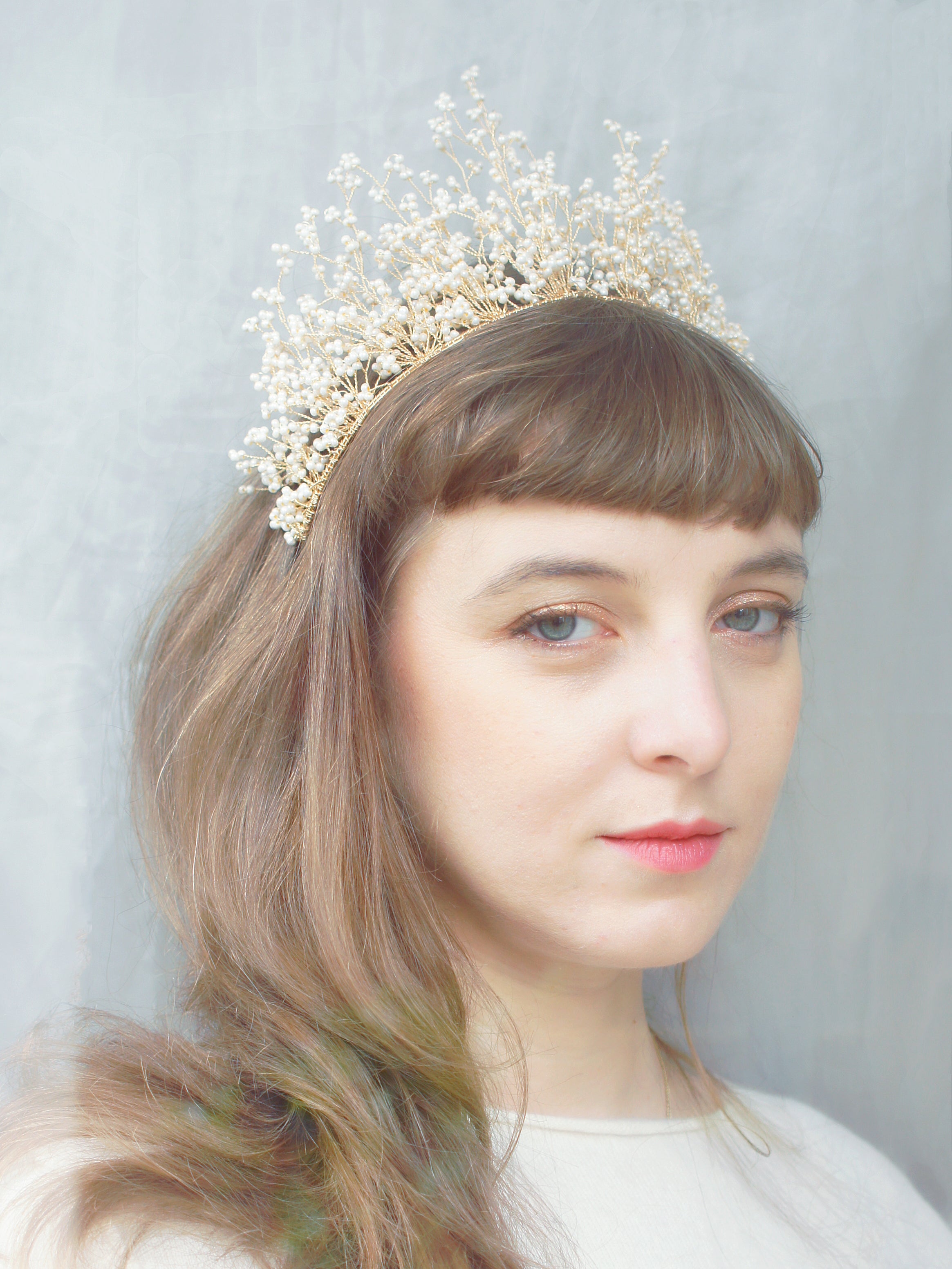 Soft Rime Beaded Statement Pearl Tiara