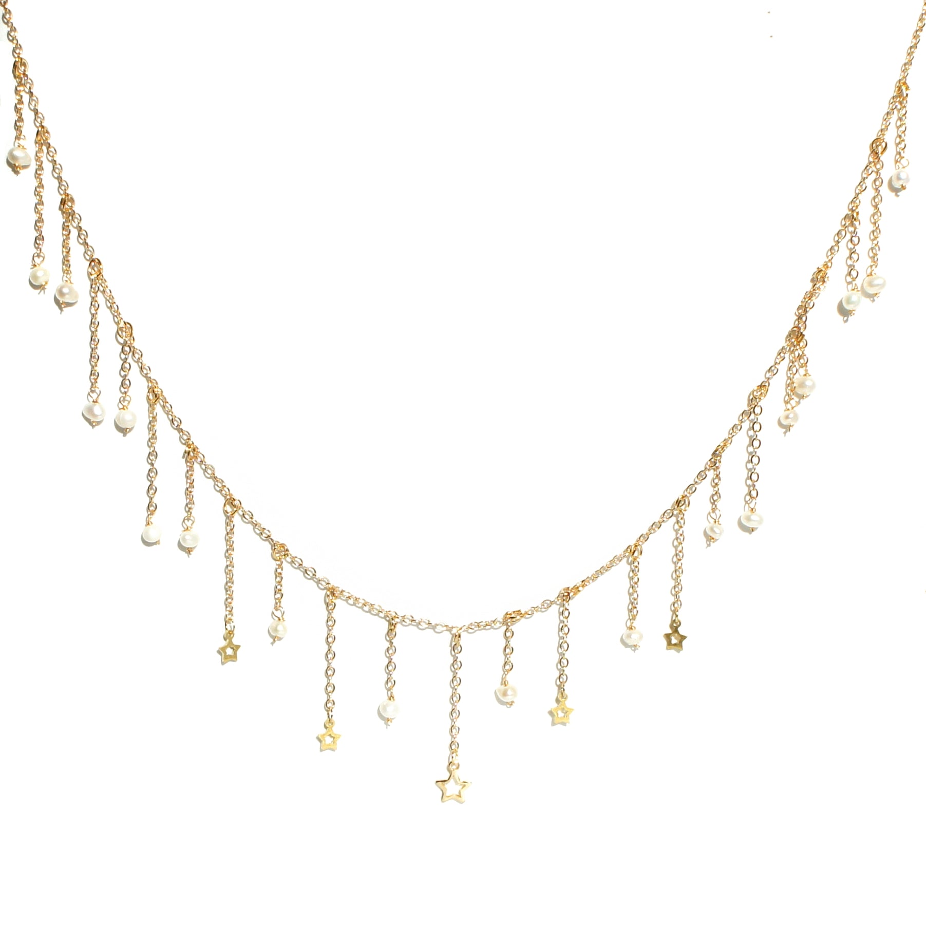Starlight Freshwater Pearl and Star Fringe Necklace