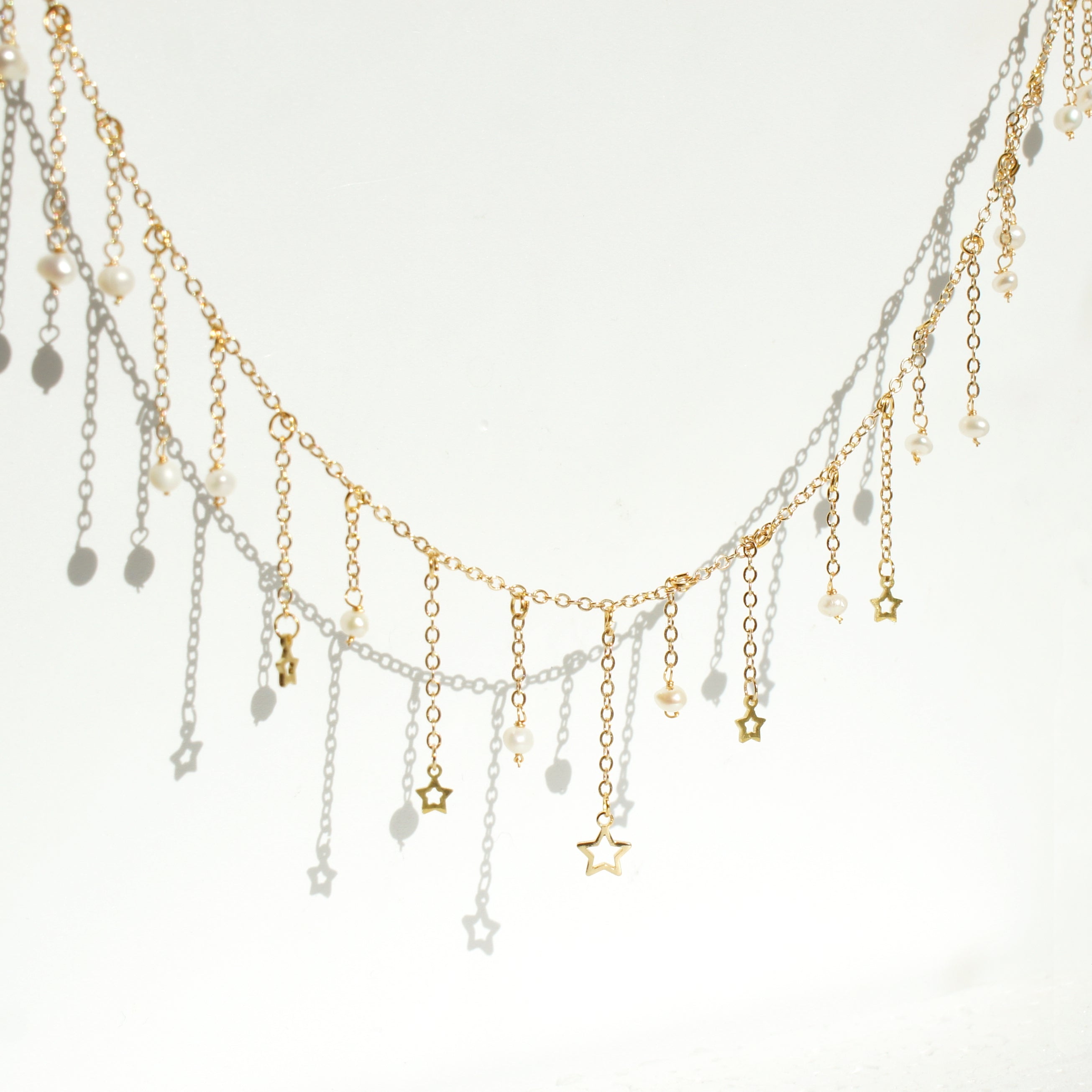 Starlight Freshwater Pearl and Star Fringe Necklace