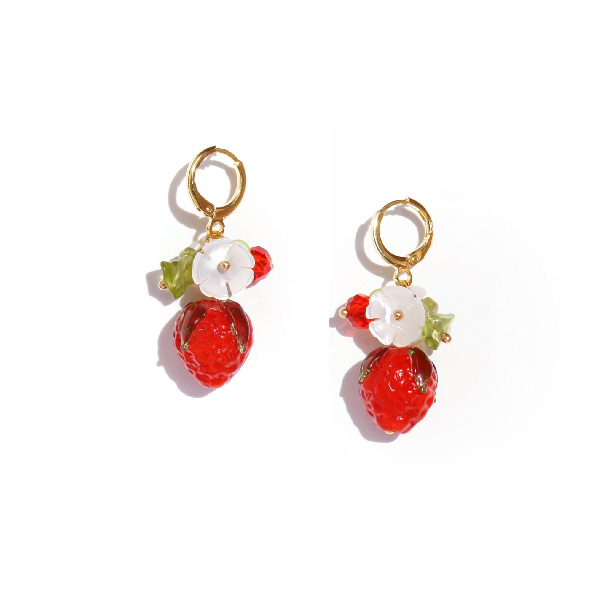 Strawberry and Mother of Pearl Flower Drop Earrings