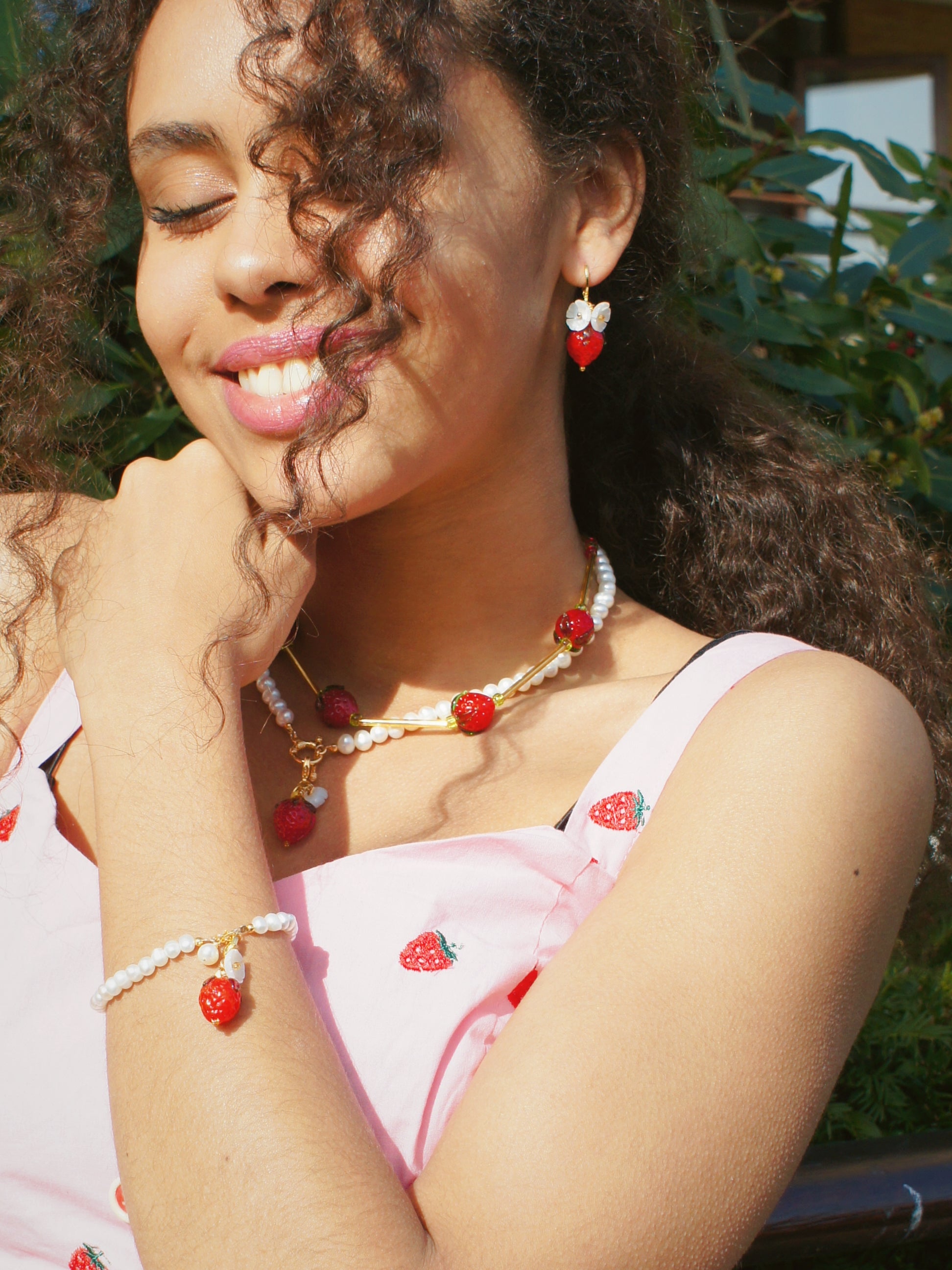 Strawberry and Flower Freshwater Pearl Bracelet
