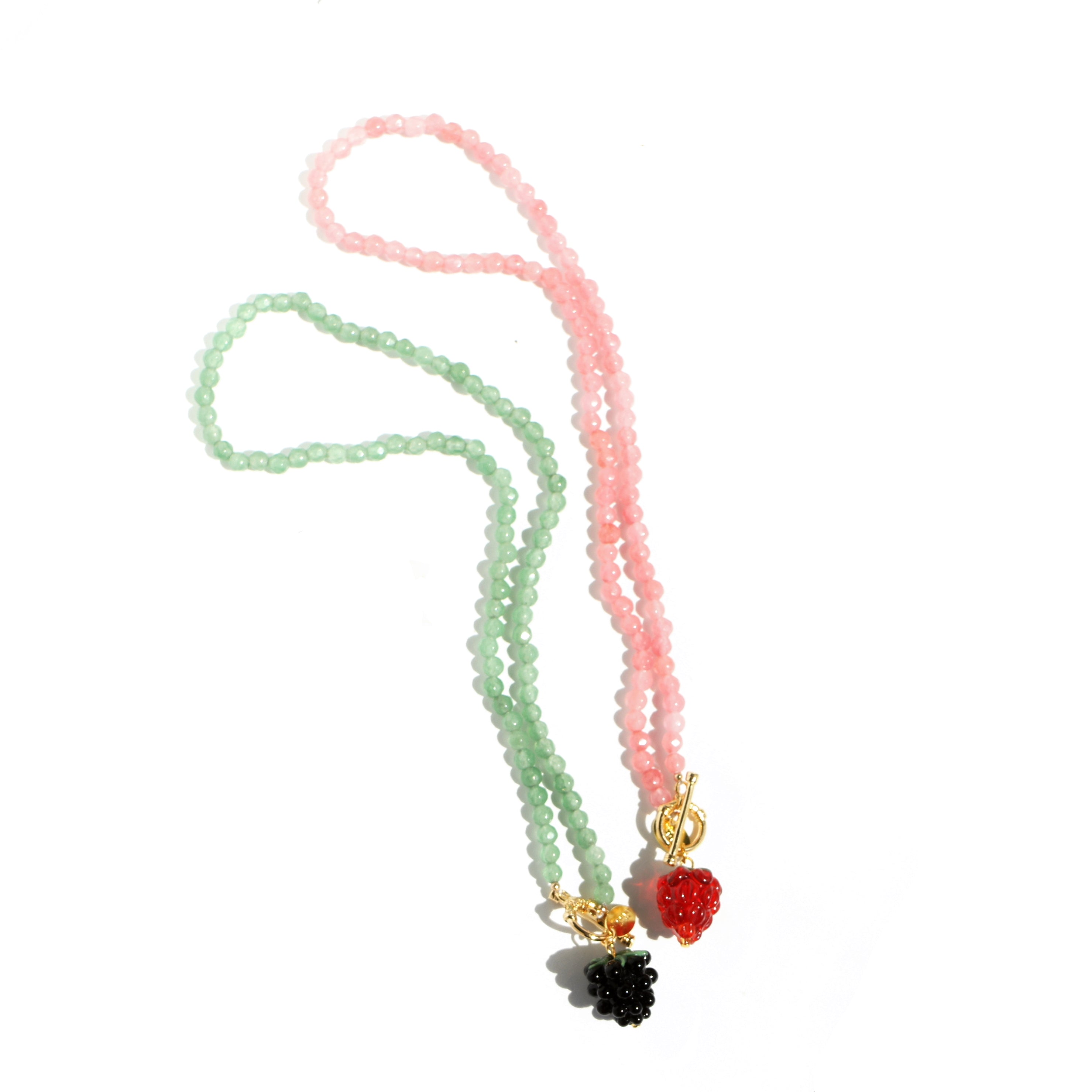 Very Berry Gemstone Choker Necklace with Lampwork Glass Raspberry Pendant